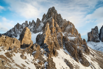 High mountains ridge in the Alps. Beautiful natural landscape in the winter time