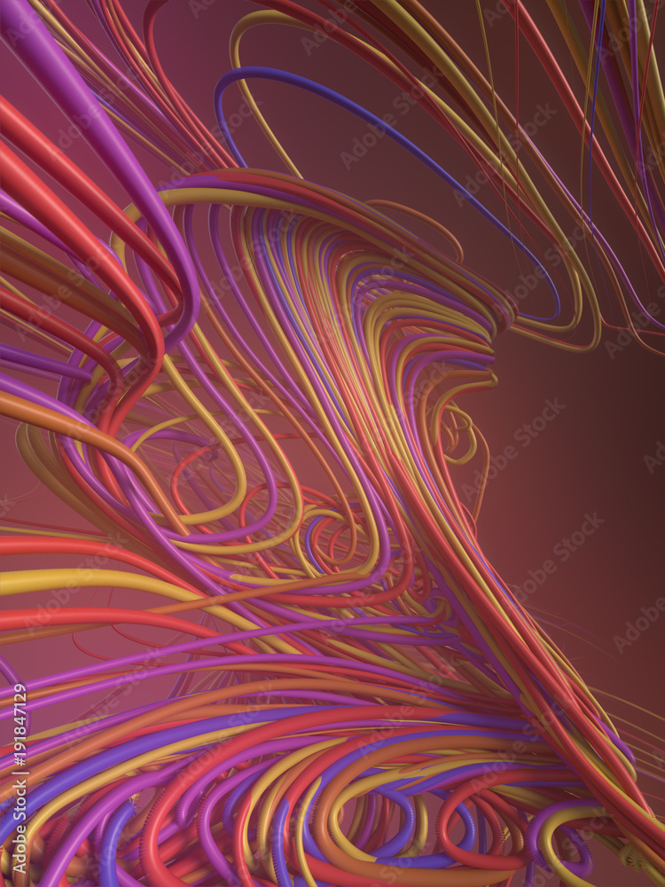 Poster Interlacing abstract colored curves. 3D rendering