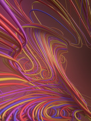 Interlacing abstract colored curves. 3D rendering