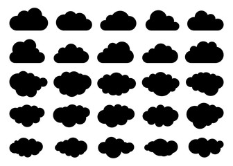 Clouds silhouettes. Vector set of clouds shapes. Collection of various forms and contours. Design elements for the weather forecast, web interface or cloud storage applications