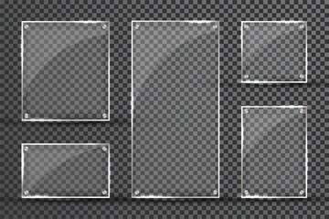 Glass plates are installed. Vector glass banners on a transparent background. Glass. Glass paintings. Color frames