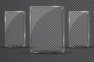 Glass plates are installed. Vector glass banners on a transparent background. Glass. Glass paintings. Color frames