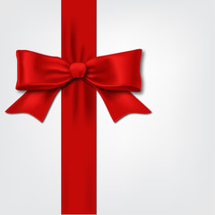 Vector red satin ribbon on white background. Red bow. Package decoration template.