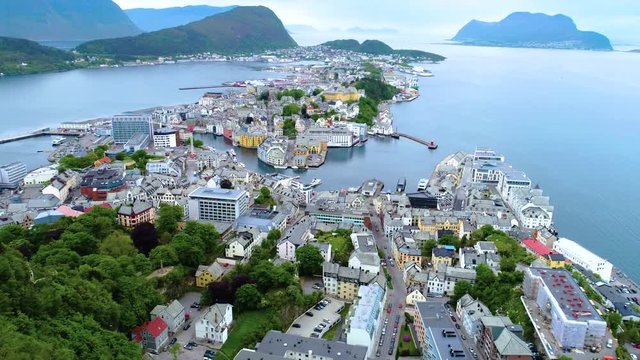 City of Alesund Norway Aerial footage