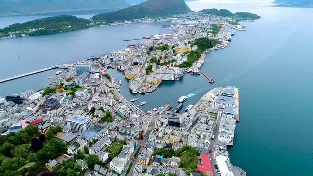 City of Alesund Norway Aerial footage