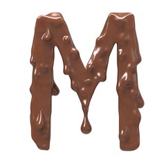 Letter  M. Stylized chocolate alphabet. 3d rendering.