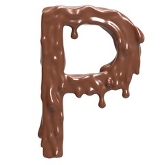 Letter  P. Stylized chocolate alphabet. 3d rendering.