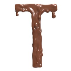 Letter  T. Stylized chocolate alphabet. 3d rendering.