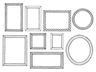 Picture frame graphic black white isolated sketch set illustration vector