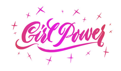 Girl Power lettering. Hand drawn brush pen calligraphy. Inspiration power quote. On white background. Motivation inscription.