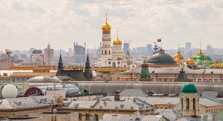 Moscow. View from above of the Kremlin, Kremlin cathedrals, roofs