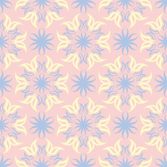 Naklejka na ściany i meble Floral seamless background. Pink, blue and yellow flower pattern