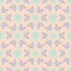 Seamless floral pattern. Beige violet and blue background