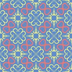 Floral seamless pattern. Blue background with colored flower elements