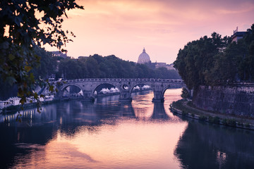 Fototapeta premium Rome cityscape with bridge over Tiber river