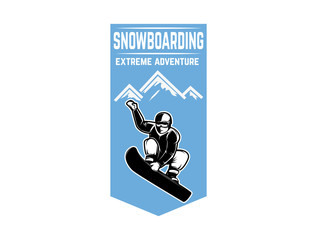 Snowboarding. Emblem with snowboarder. Design element for logo, label, emblem, sign.