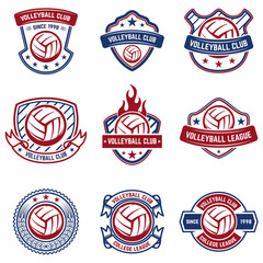 Volleyball emblems on white background. Design element for logo, label, emblem, sign, badge.