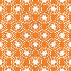 White floral seamless design on orange background