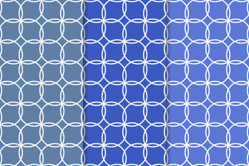 Blue geometric ornaments. Set of seamless patterns