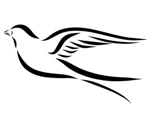 A flying swallow drawn in black smooth lines