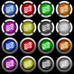 Euro coins white icons in round glossy buttons on black background
