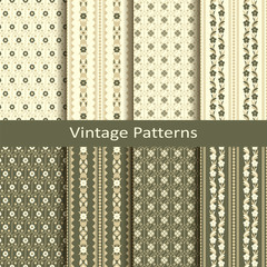 set of eight seamless vector vintage flower green patterns.design for covers, wallpapers, packaging, textile