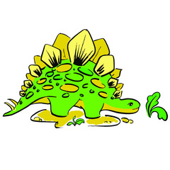 little Green dinosaur stegosaur eats the latest grass. cartoon character. Vector isolated on White background