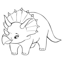 A linear sketch of a cartoon young triceratops. Vector illustration