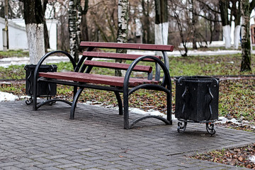 bench in the city in spring