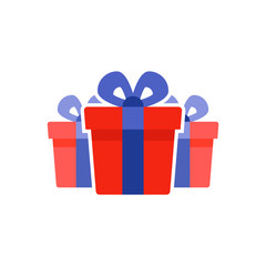 Loyalty reward prize, three surprising gift boxes, super present, birthday gift, flat icon