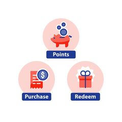 Loyalty program concept, earn points, win gift, shopping incentive, flat icons