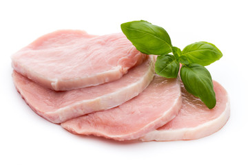 Fresh raw beef steak isolated on white background, top view.