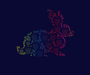 Happy easter cards illustration with egg, bunny. minimal outline. Vector isolated. Abstract background with Easter funny rabbit.