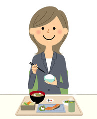 スーツの女性　食事