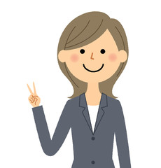 スーツの女性　Vサイン　ピース