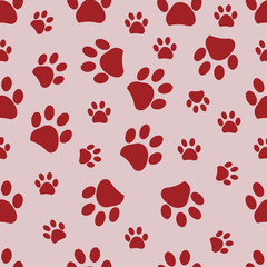 Fototapeta na wymiar Red paw print with pink background. Valentine Day's paw print pattern background