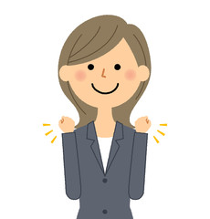 スーツの女性　ガッツポーズ