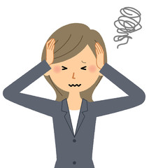 スーツの女性　頭を抱える