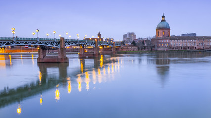 View of Garonne river and hospital La Grave in Toulouse city 