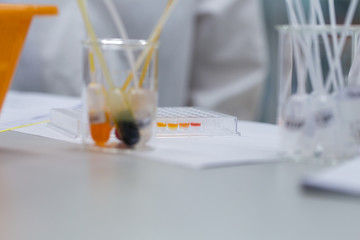 Backgrounds of Science research with 96 wells microplate for laboratory testing.