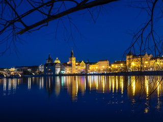 Fototapeta premium Night view of the Old Town of Prague over the Vltava River, Czech Republic