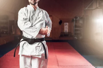 Crédence de cuisine en verre imprimé Arts martiaux Martial arts, fighter in white kimono, black belt