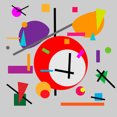 Geometric illustration of retro alarm clock cubism supermatism. A square, a circle of a line. Stylization for the works of Malevich in the style of Cubism futurism Suprematism.
