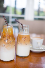 Ice latte macchiato coffee with milk