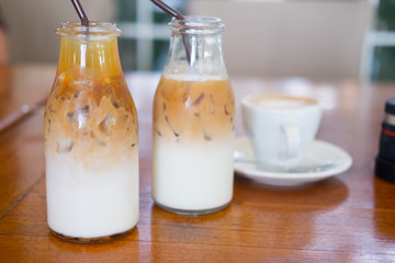 Ice latte macchiato coffee with milk