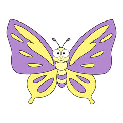 Cute cartoon butterfly. Vector illustration isolated on white background. Children illustration.