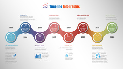 Modern timeline infographic with 8 steps circle designed for template brochure diagram planning presentation process webpages workflow. Vector illustration