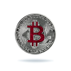 Silver bitcoin isolated on white background. Symbol of cryptocurrency.