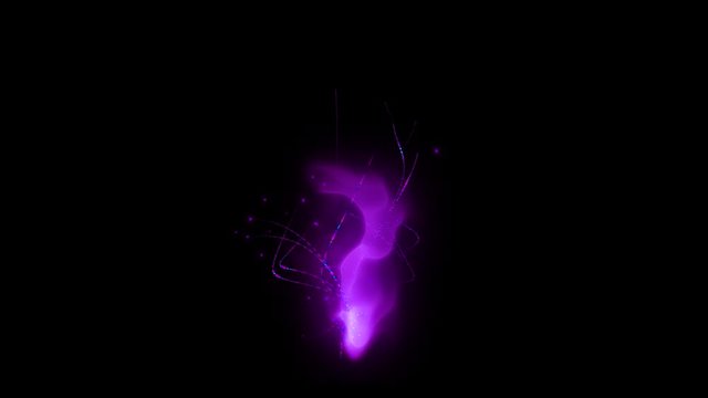 Fantasy pruple magic smoke fire effects in the dark with sparkling shinning particle and spiral curve line