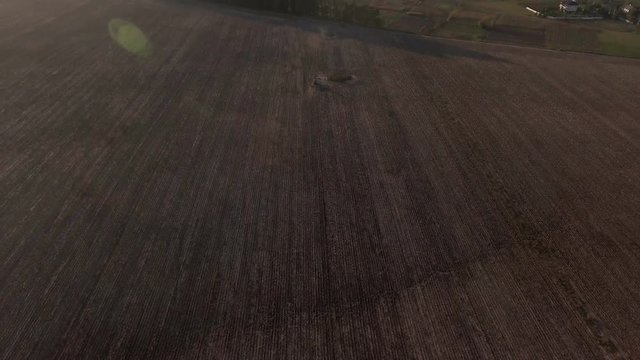 copter flight over the field stock footage, aerial view